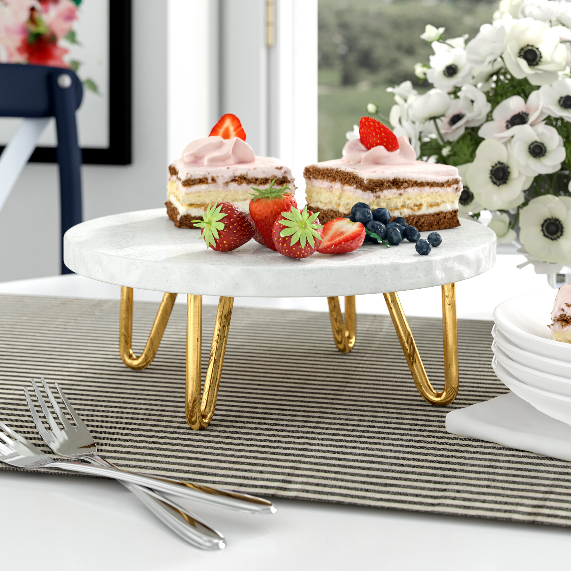White Marble Brass Metal Cake Stand