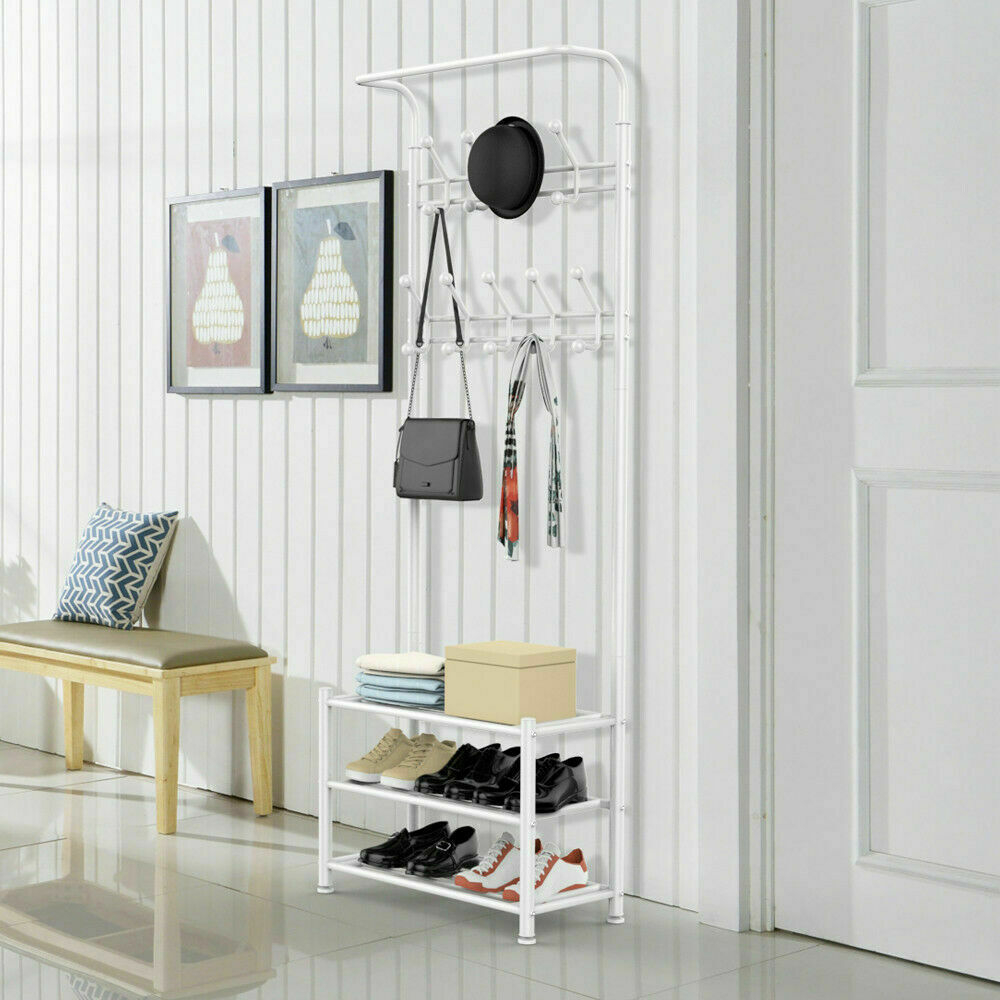 White Metal Free Standing Hall Tree