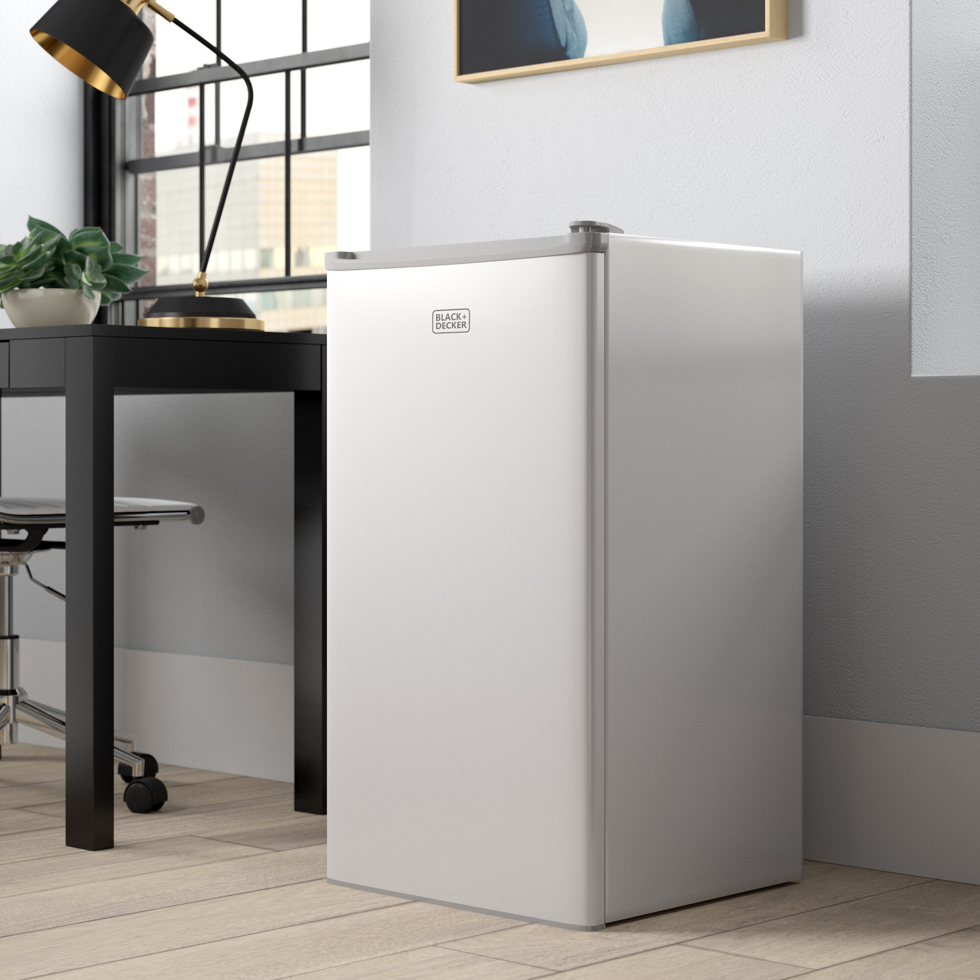 White Metal Freestanding Mini Fridge With Freezer