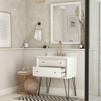 White Metal Pine Single Bathroom Vanity