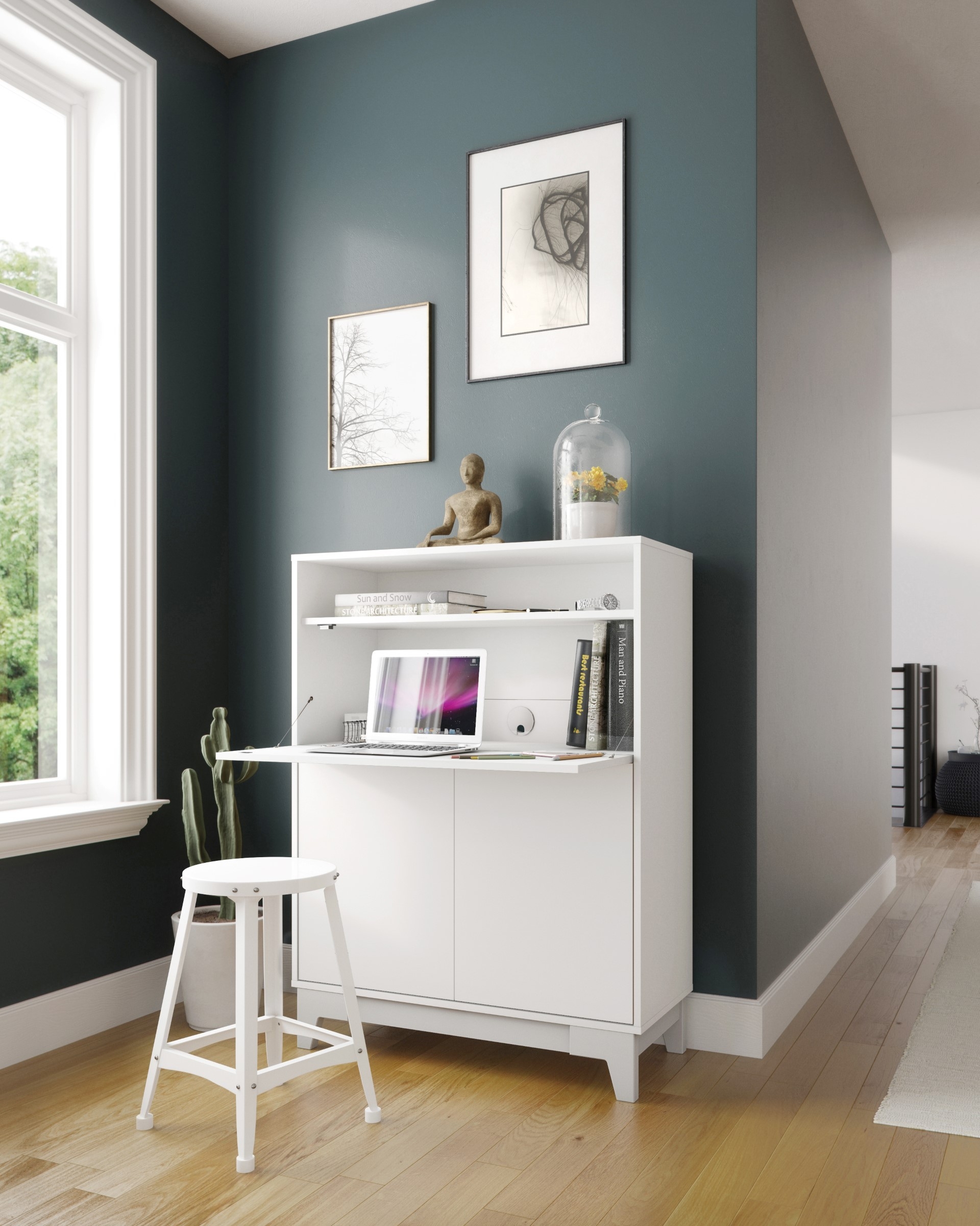 White Modern Foldable Secretary Desk