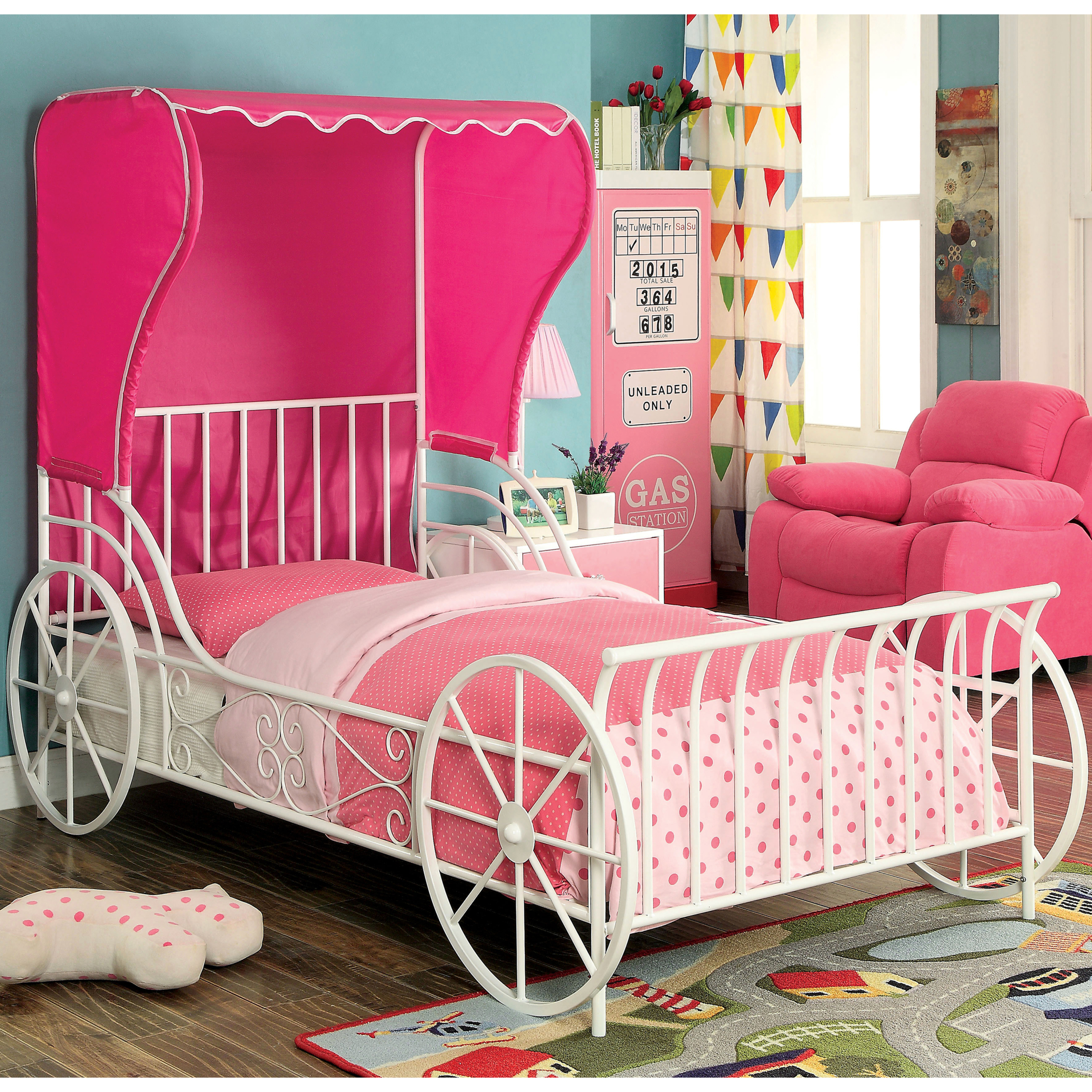 White Pink Metal Novelty Car Bed
