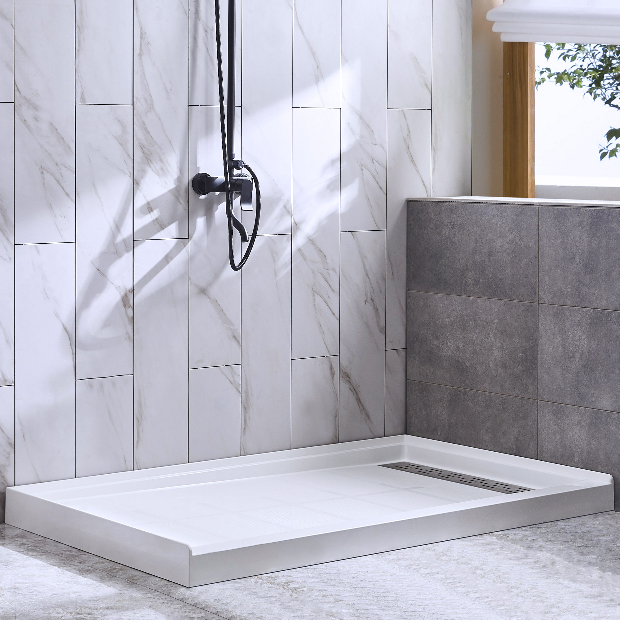 White Plastic Rectangle Shower Base