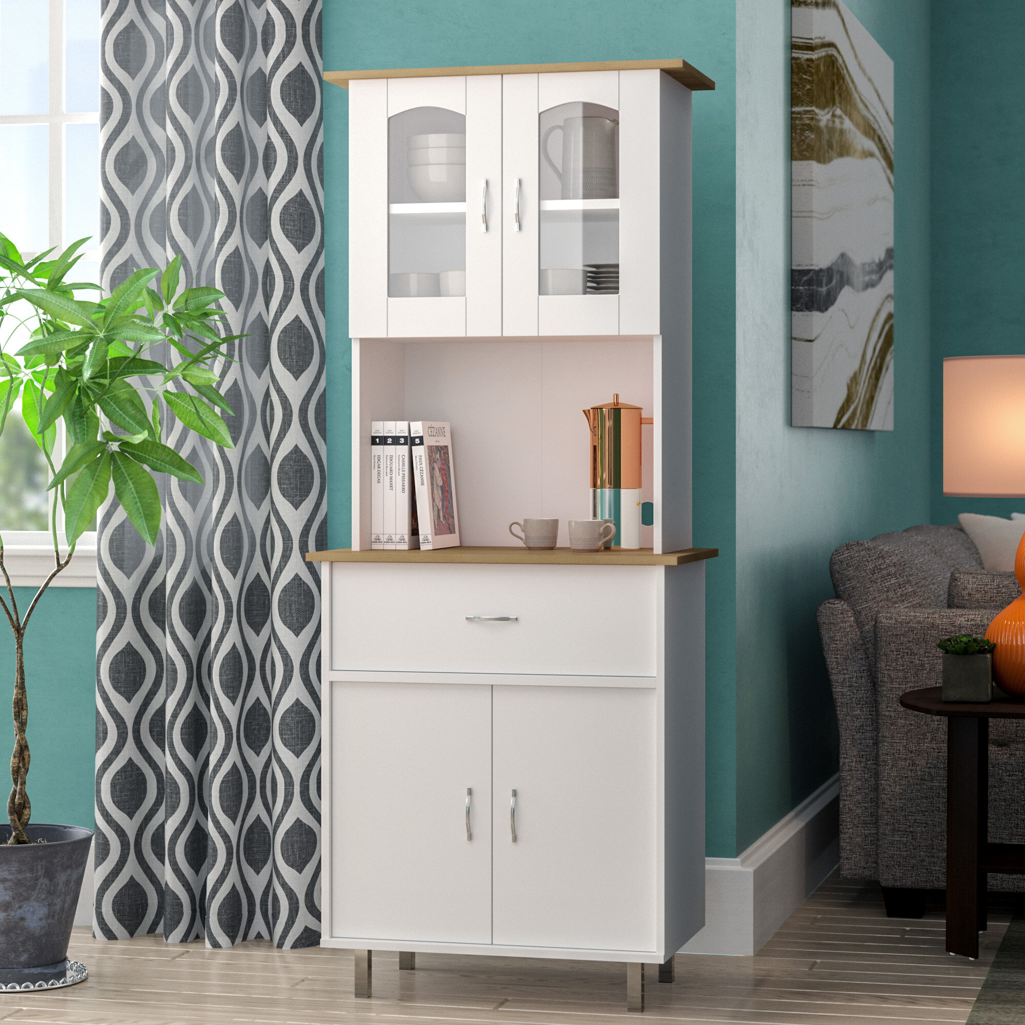 White Solid Manufactured Wood Acrylic Dining Hutch