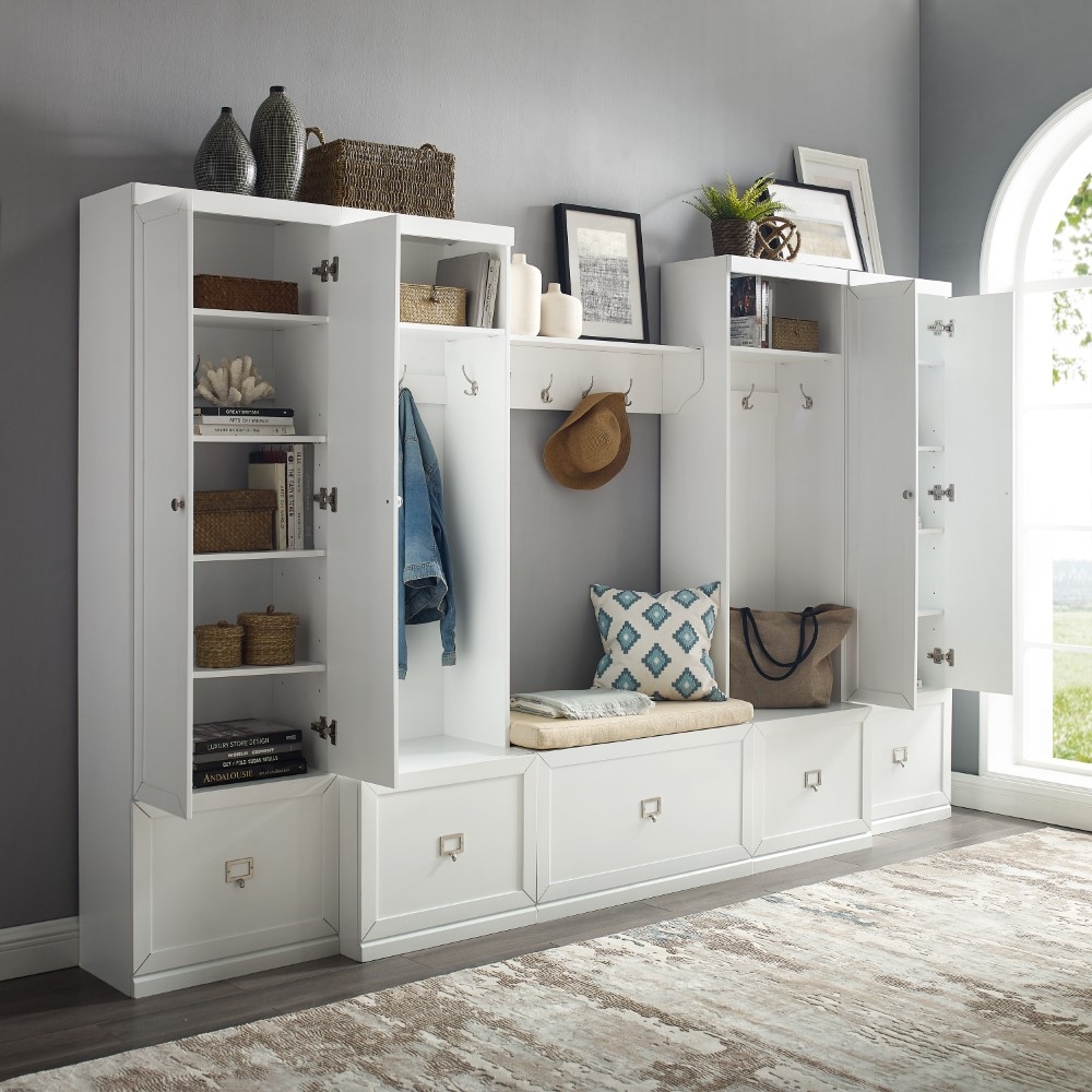 White Solid Manufactured Wood Hall Tree With Bench 