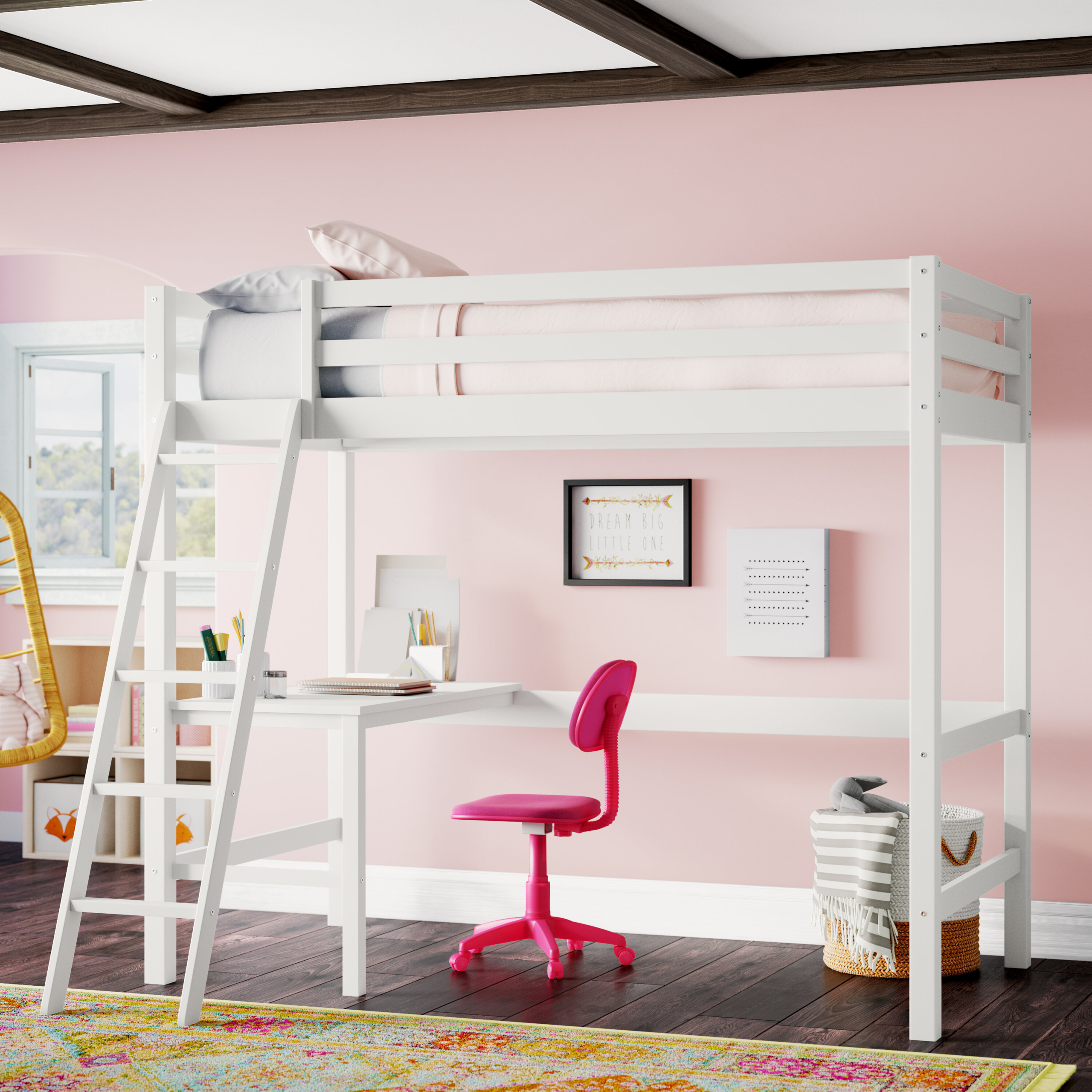 White Solid Manufactured Wood Twin Panel Loft Bed