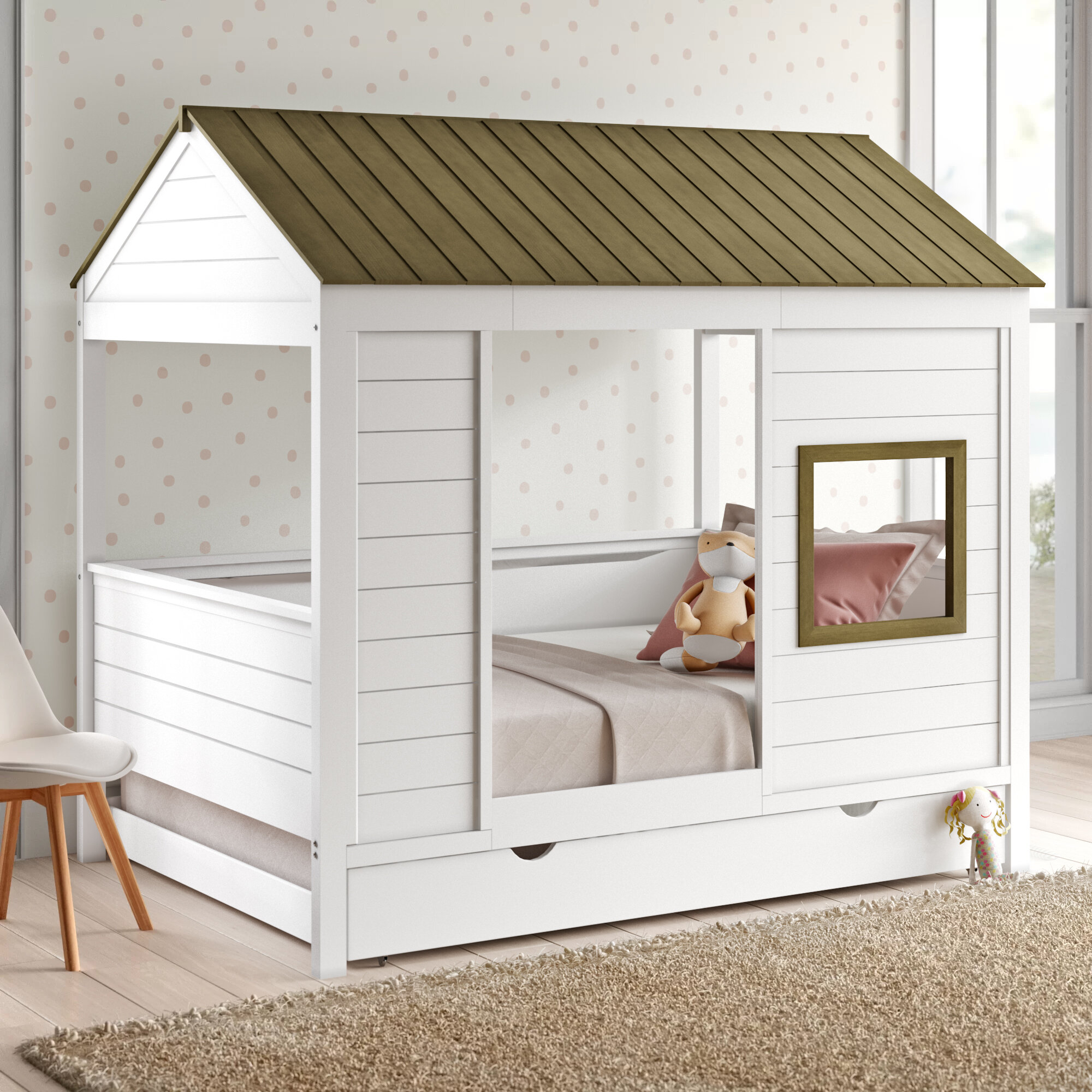 White Solid Wood Full Canopy Bed