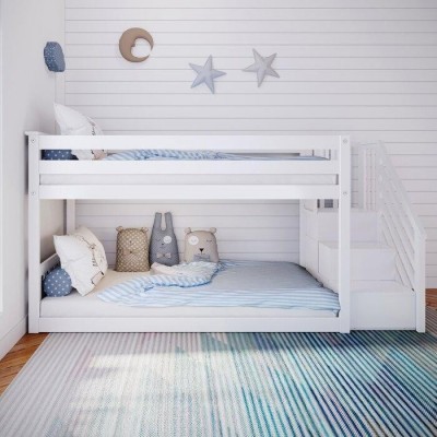 White Solid Wood Twin Over Twin Bunk Bed