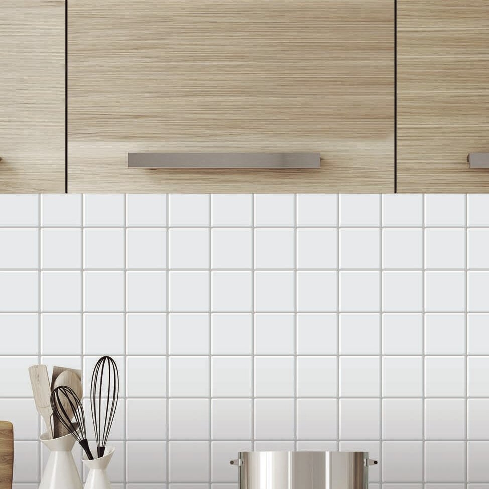 White Square PVC Peel And Stick Mosaic Tile