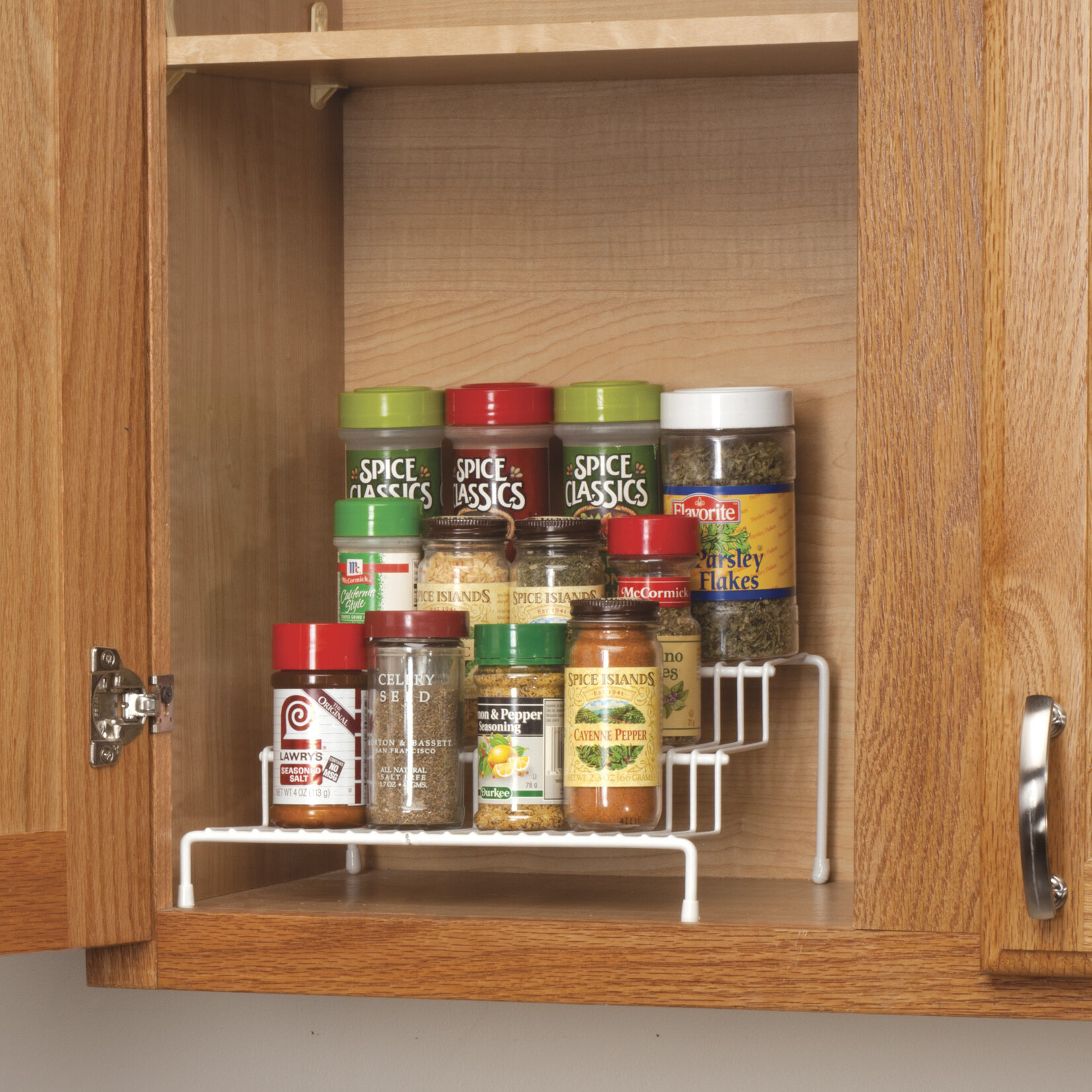 White Steel Cabinet Door Mounted Spice Rack