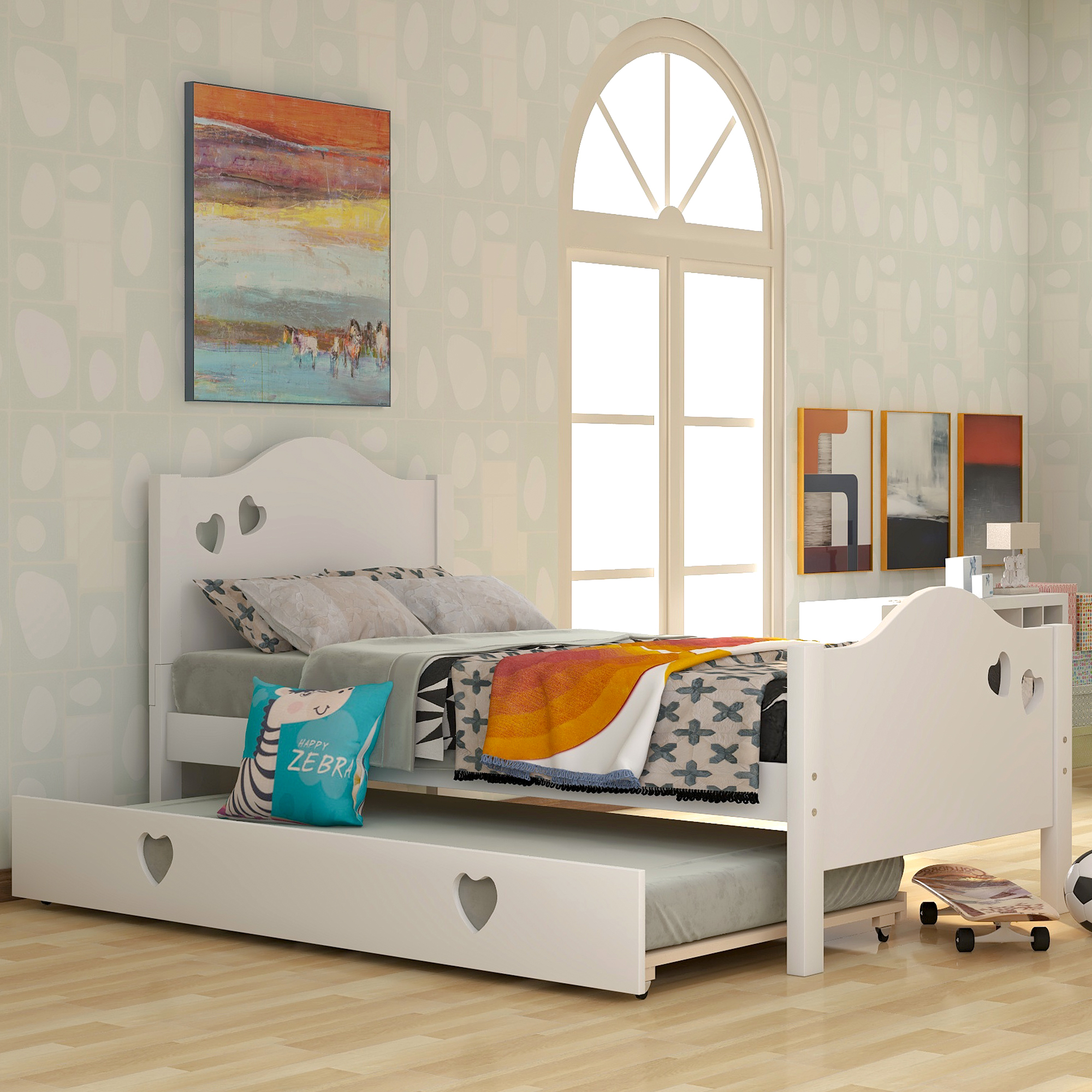 White Twin Platform Bed With Trundle