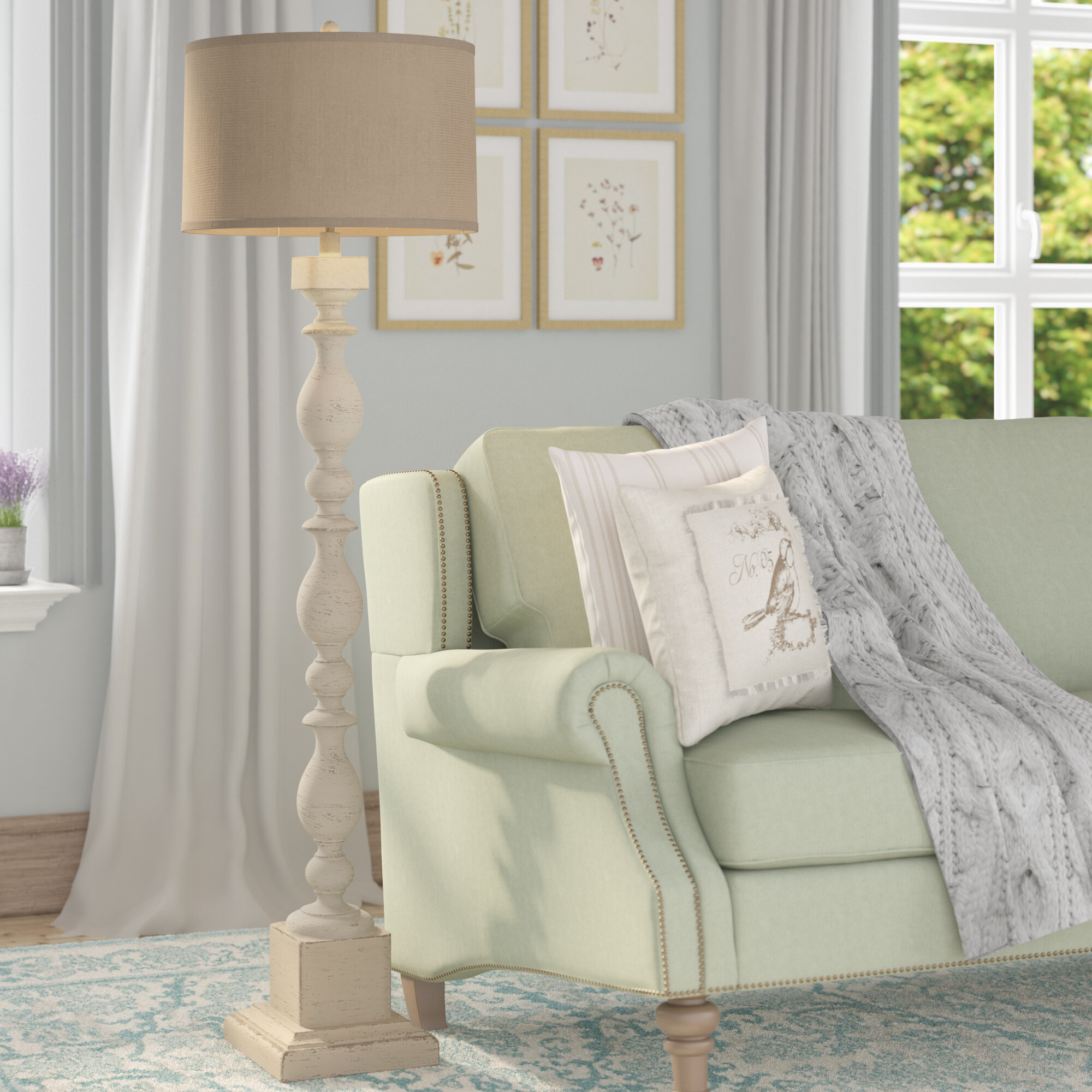 White Wash Floor Lamp With Linen Shade