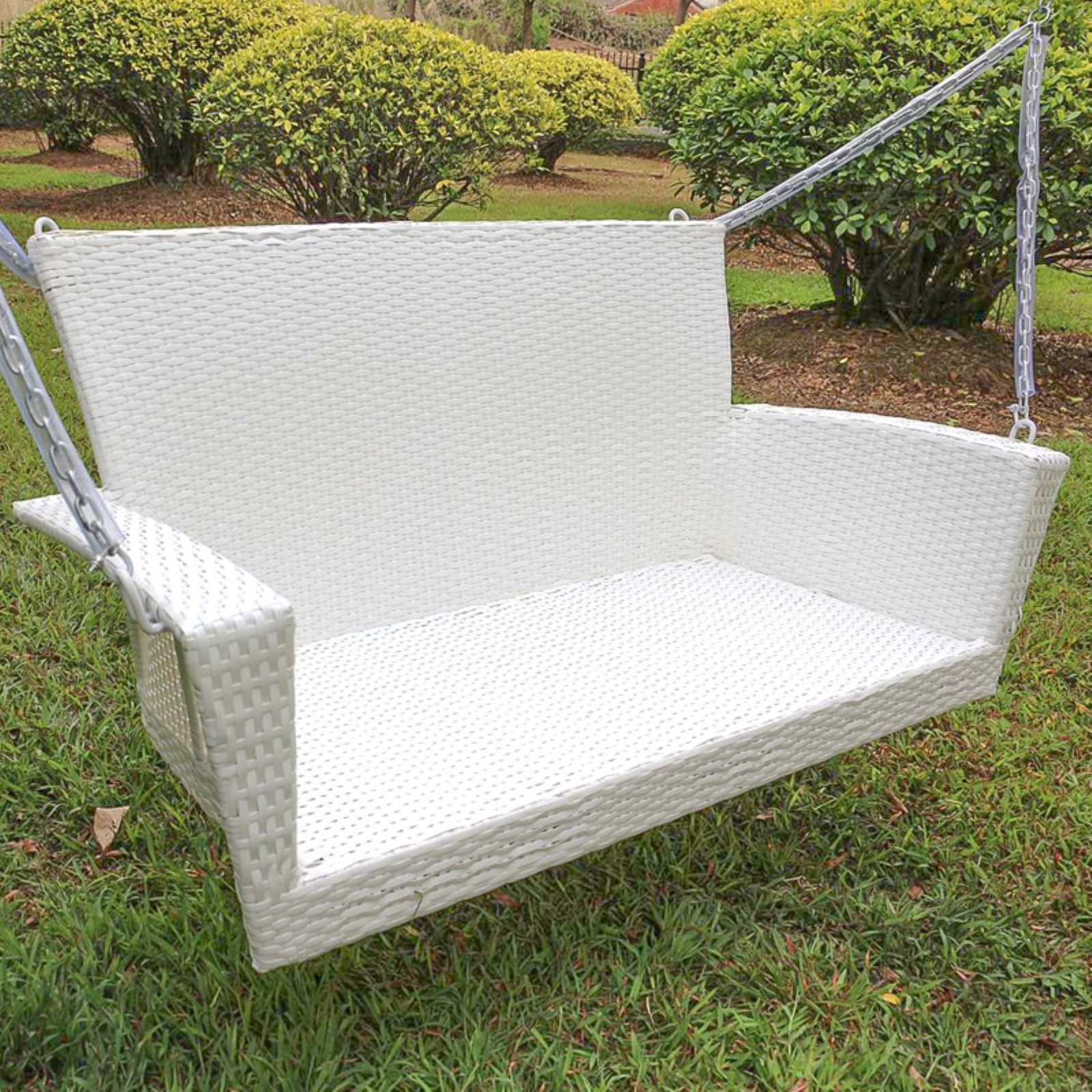 White Wicker Rattan Porch Swing