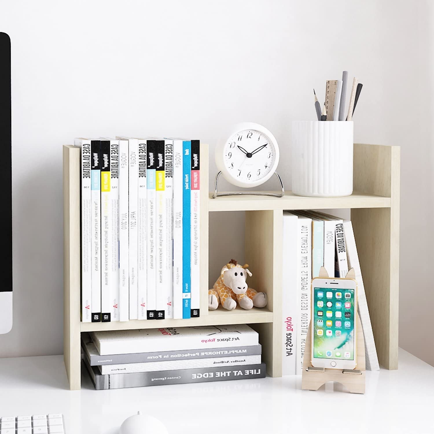 White Wood Adjustable Desk Organizer