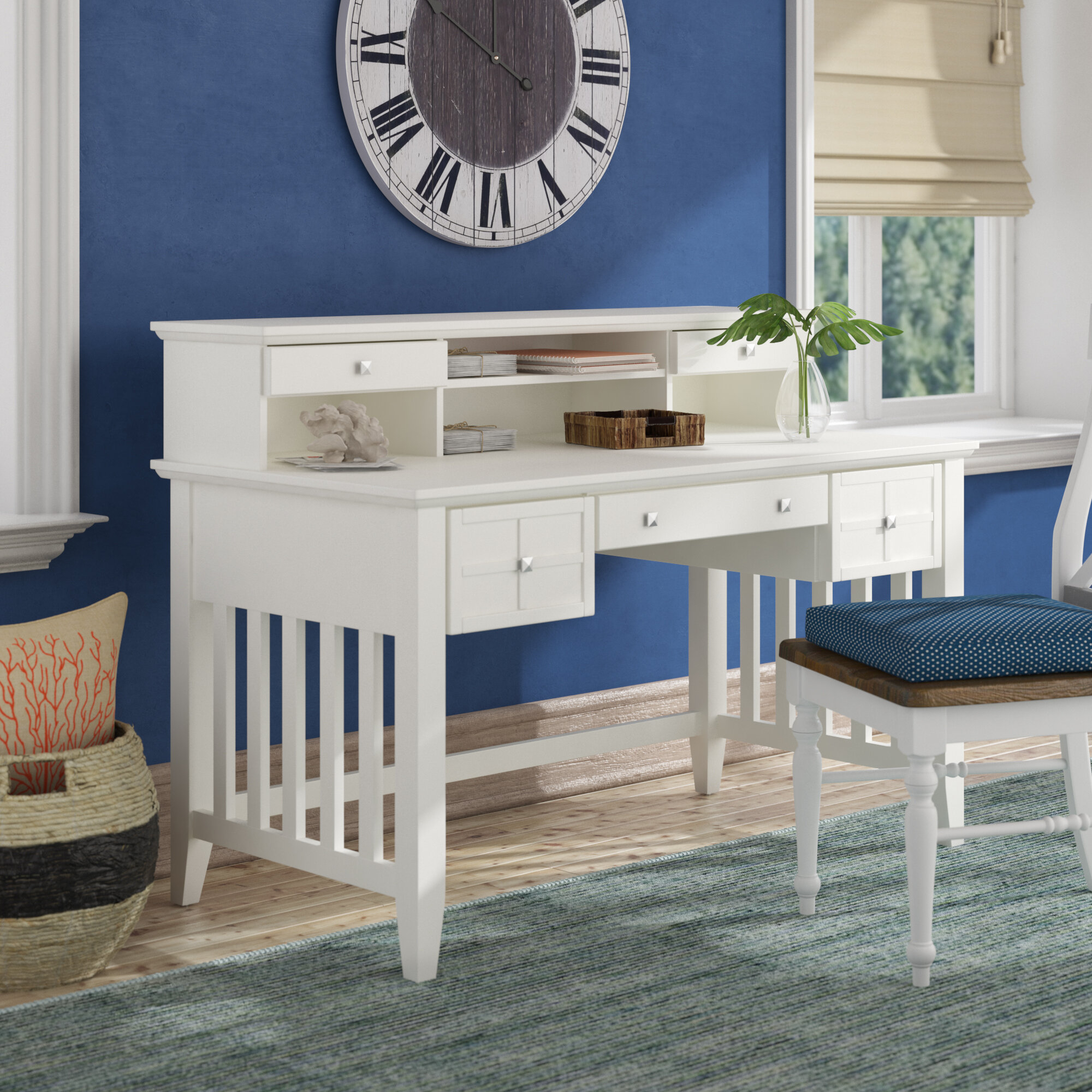 White Wood Full-featured Secretary Desk