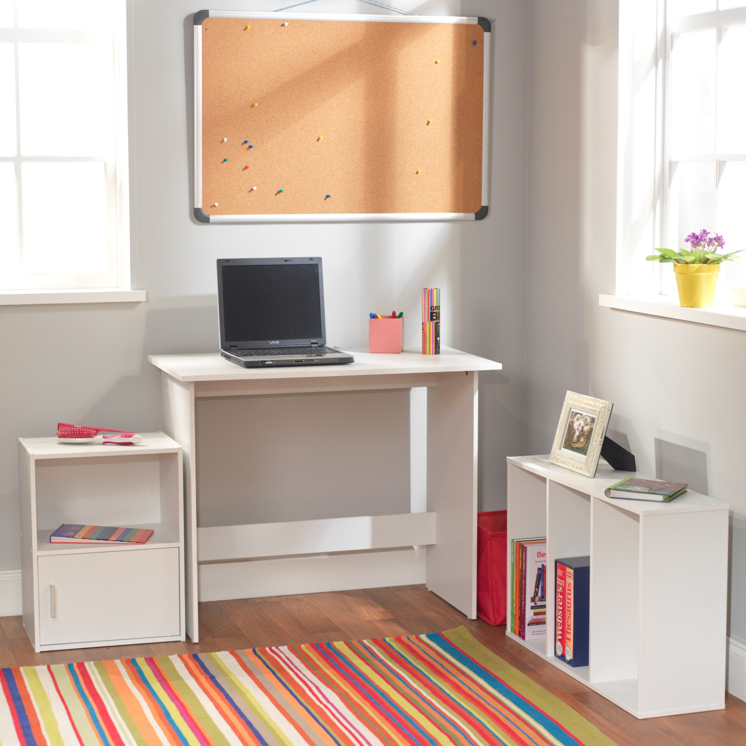White Wood Kids Desk with Storage Cube