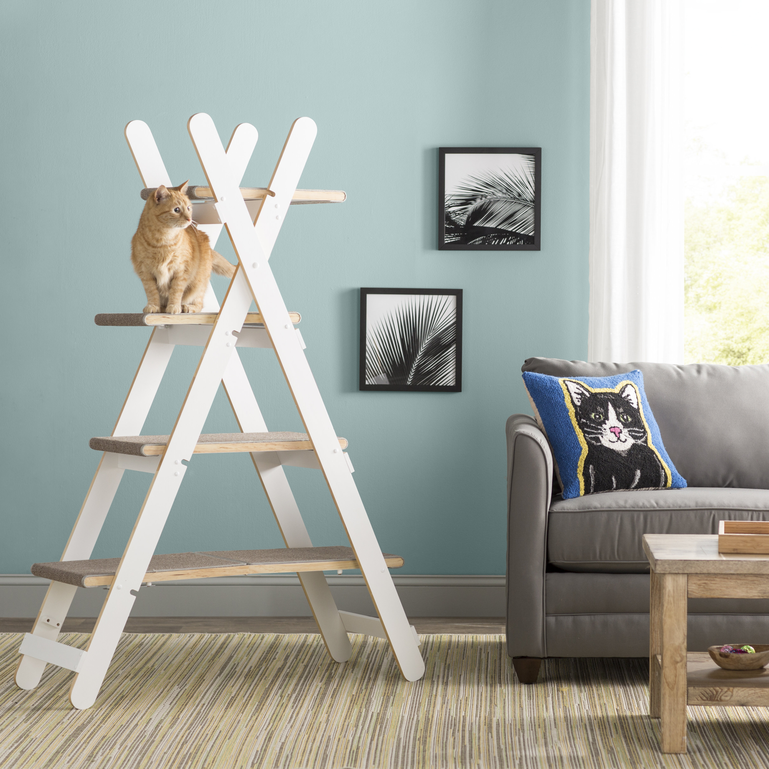 White Wood Modern Folding Cat Tree