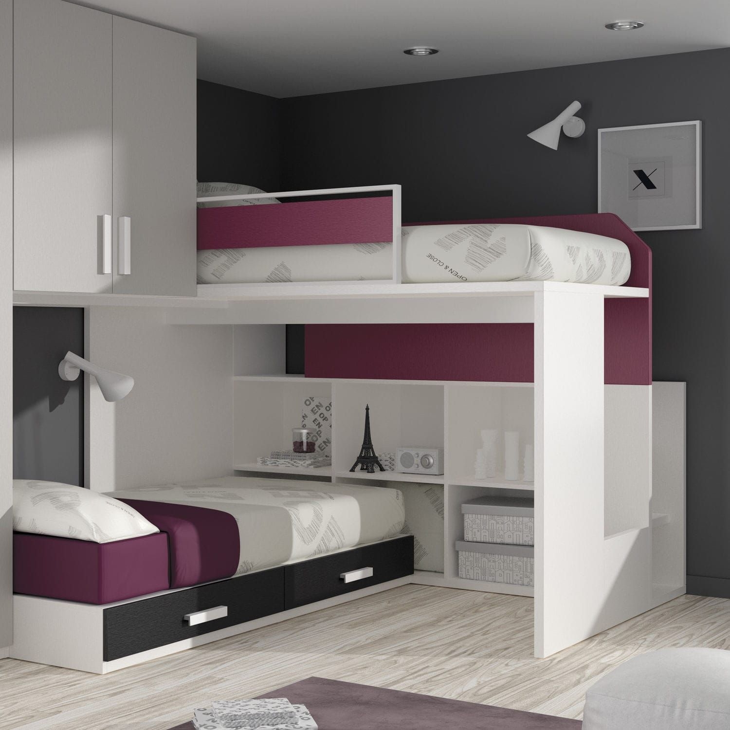 White Wood Modern Twin Loft Bed