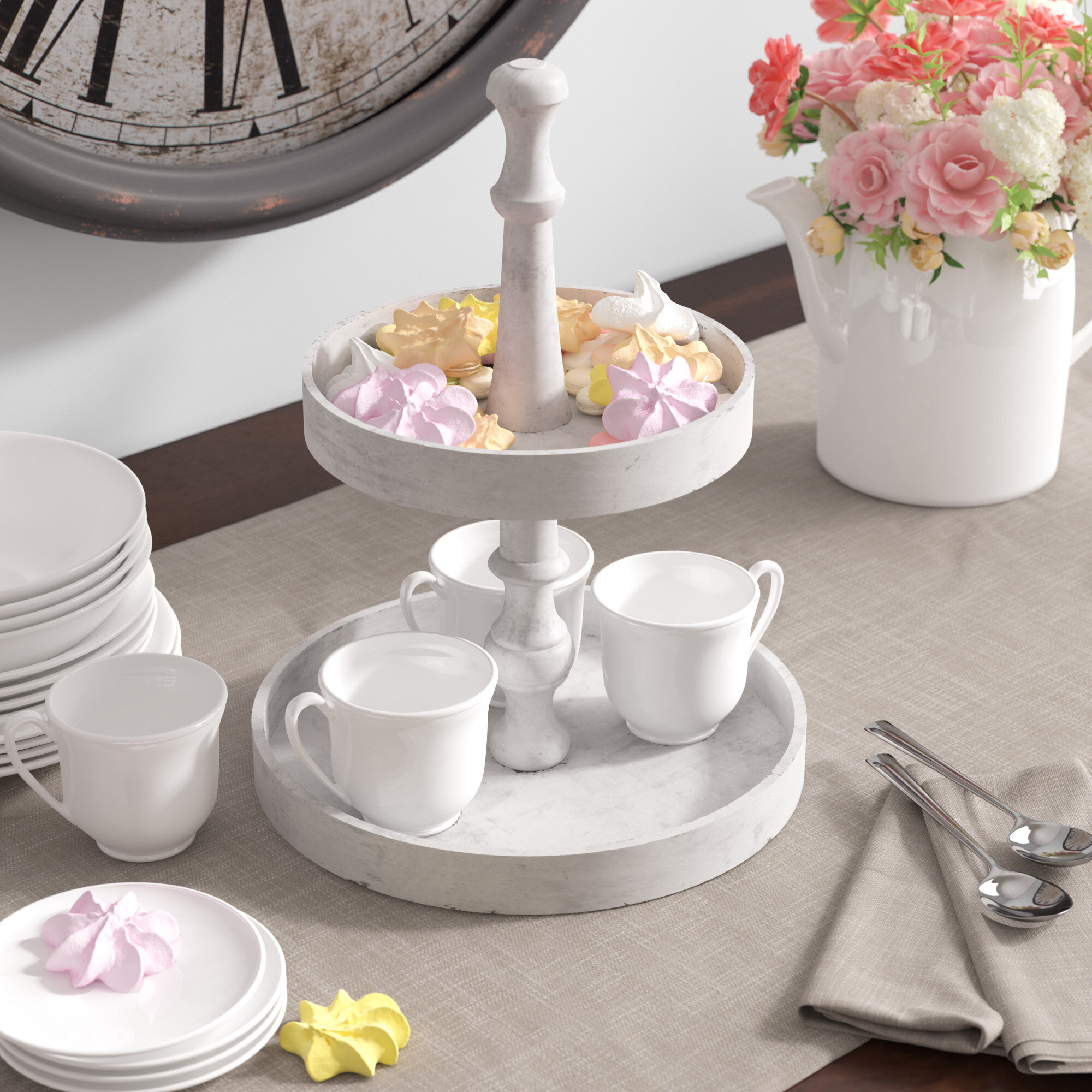 White Wood Round Tiered Stand