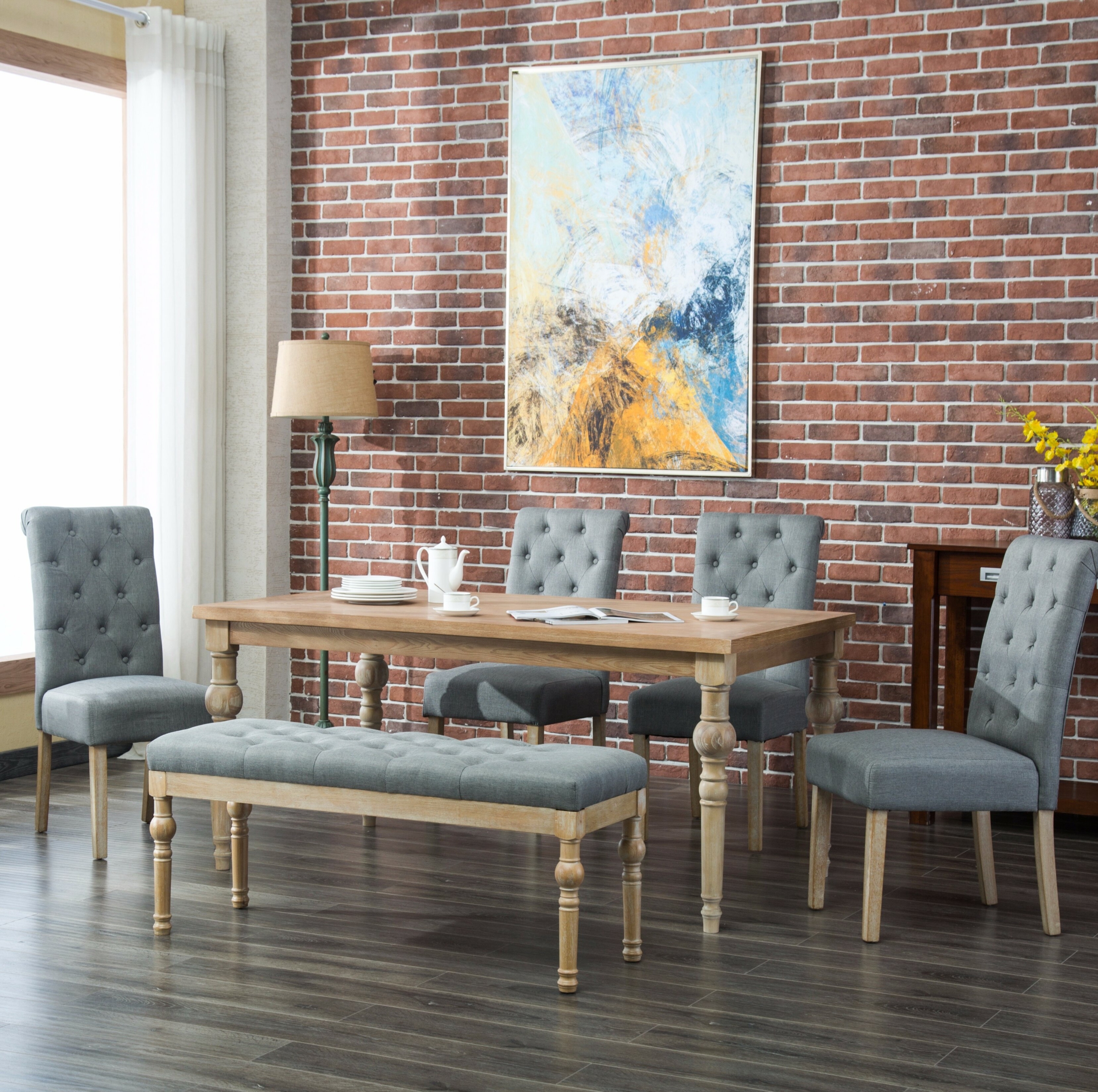 Whitewash Rectangular Table Dining Set