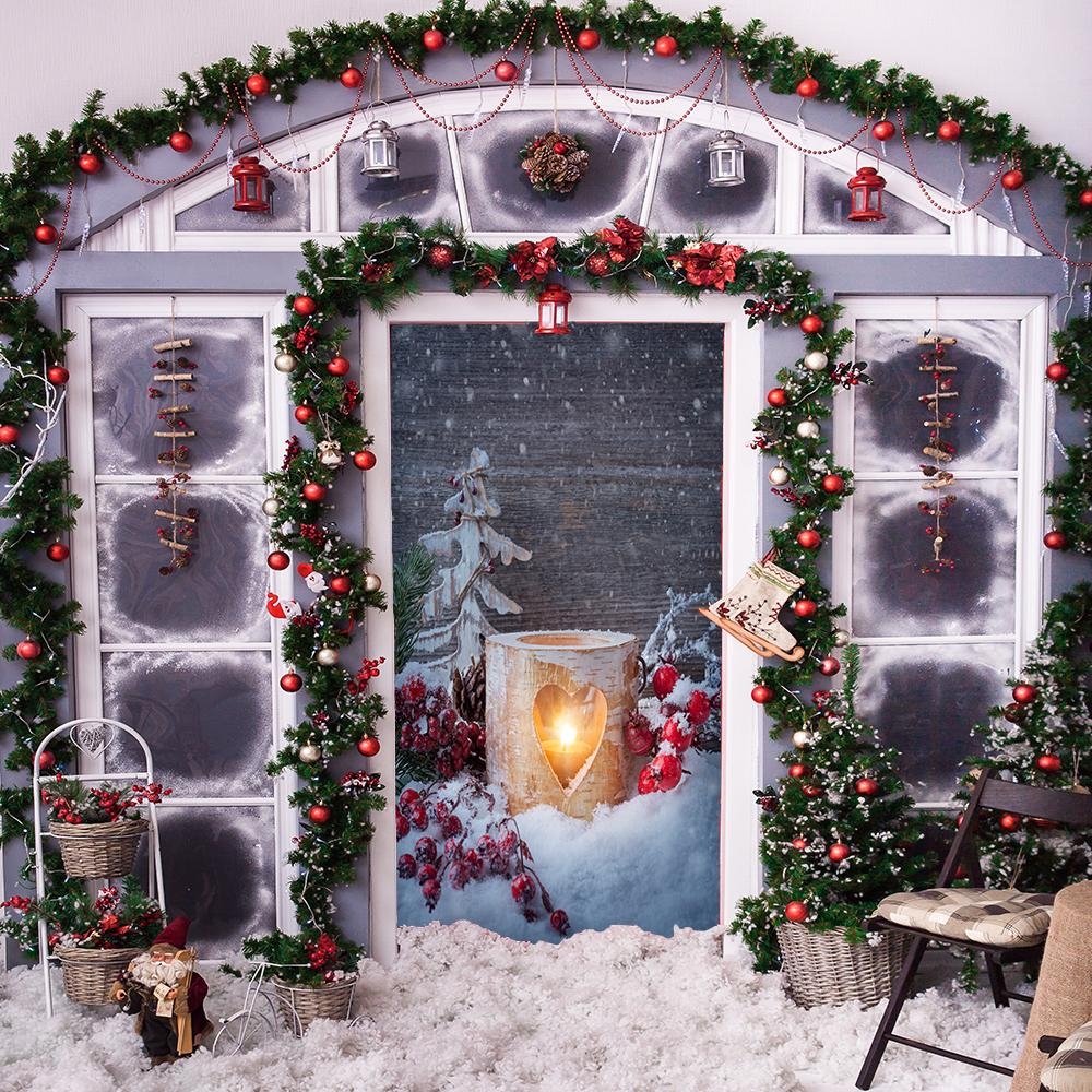 Winter Candle Door Mural in Christmas Style