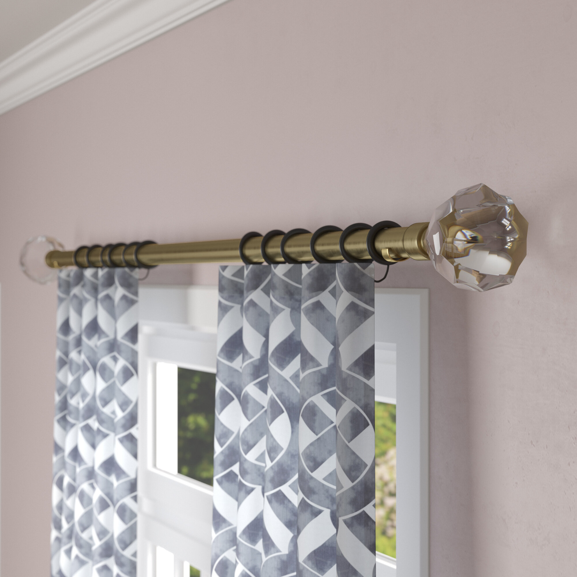 Wood Metal Curtain Rod Set