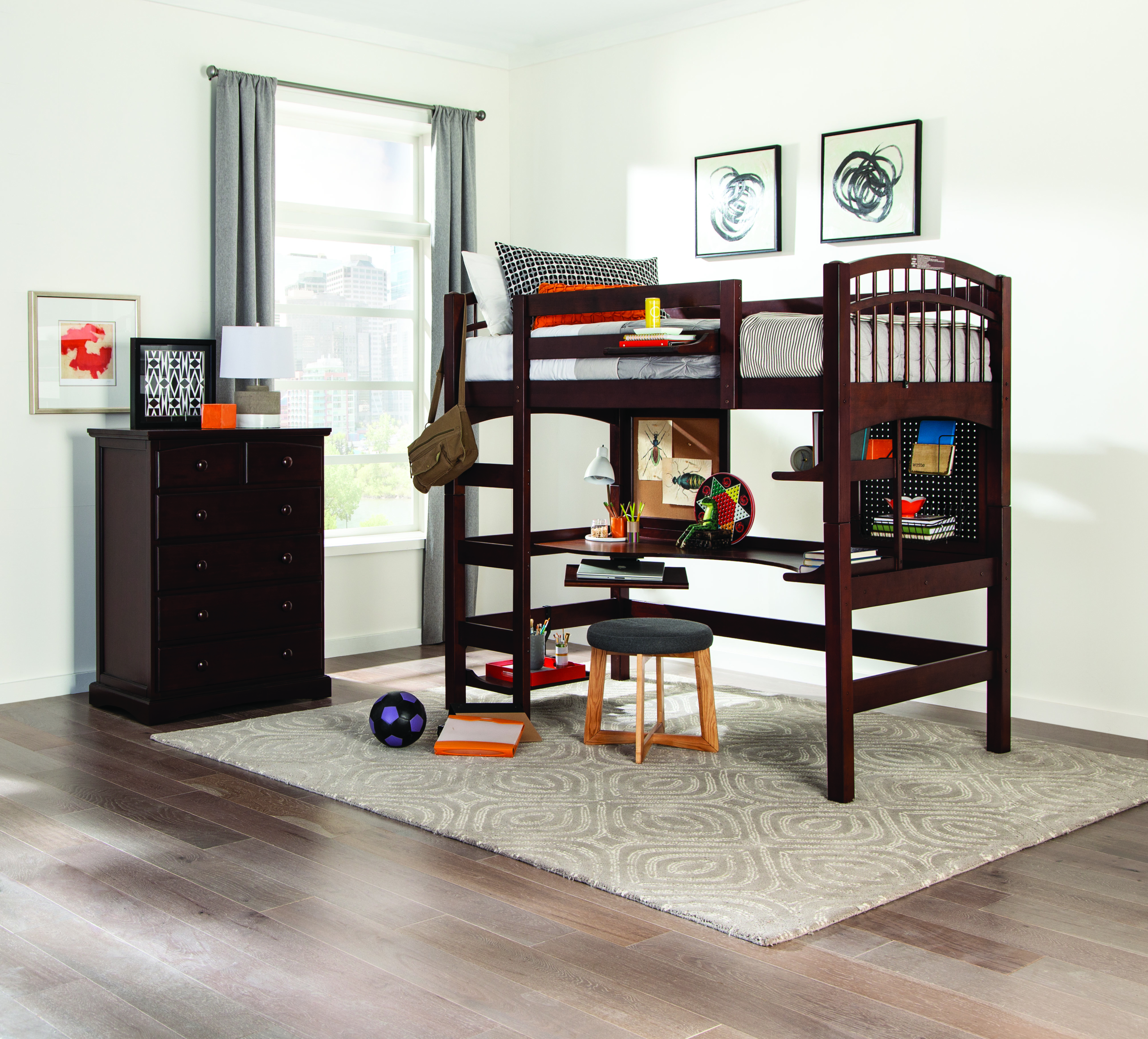 Wood Twin Loft Bed Configurable Bedroom Set