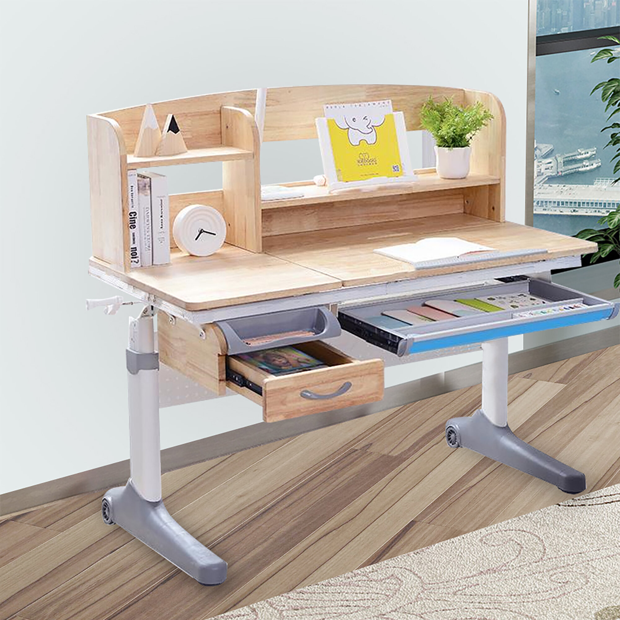 Wooden Kids Writing Desk with Keyboard Tray