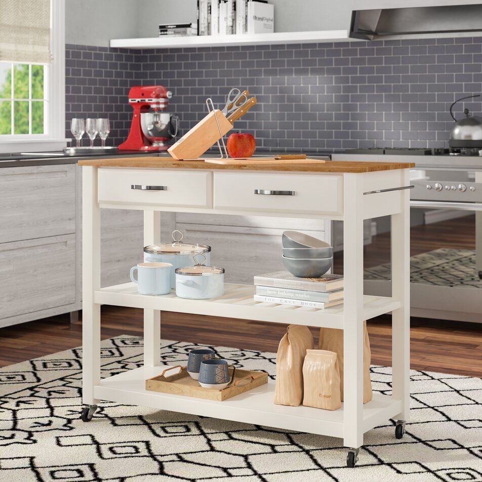 Wooden Medium Kitchen Cart in White