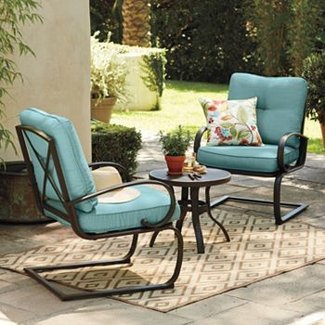 : 3 Pc Metal Patio Table and Chairs Set w/Blue
