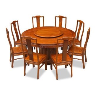 - 66in Rosewood Round Dining Table with 8 ...