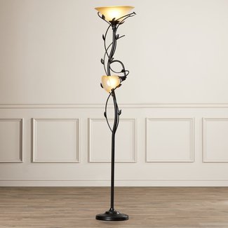 72-Inch Elegant 2 Lights Torchiere Floor Lamp with Amber ...
