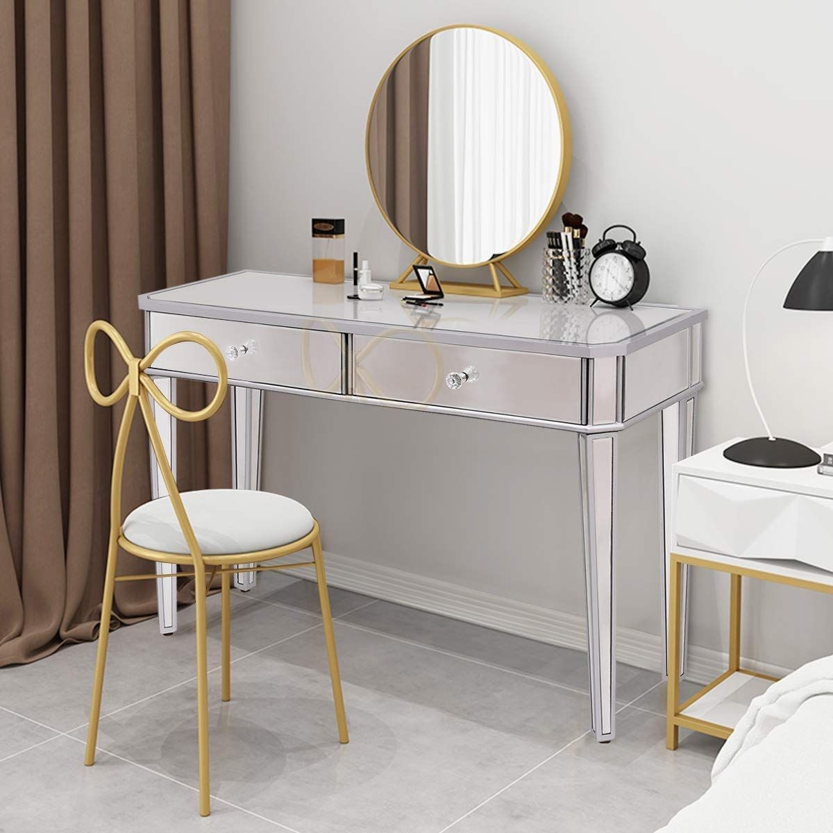 Amazon.com: Tangkula Mirrored Makeup Table Desk Vanity for ...