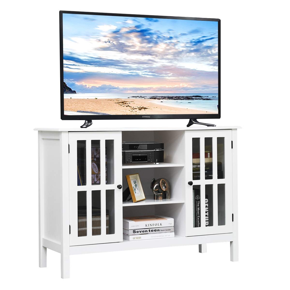 Amazon.com: Tangkula TV Stand, Classic Design Wood Storage ...