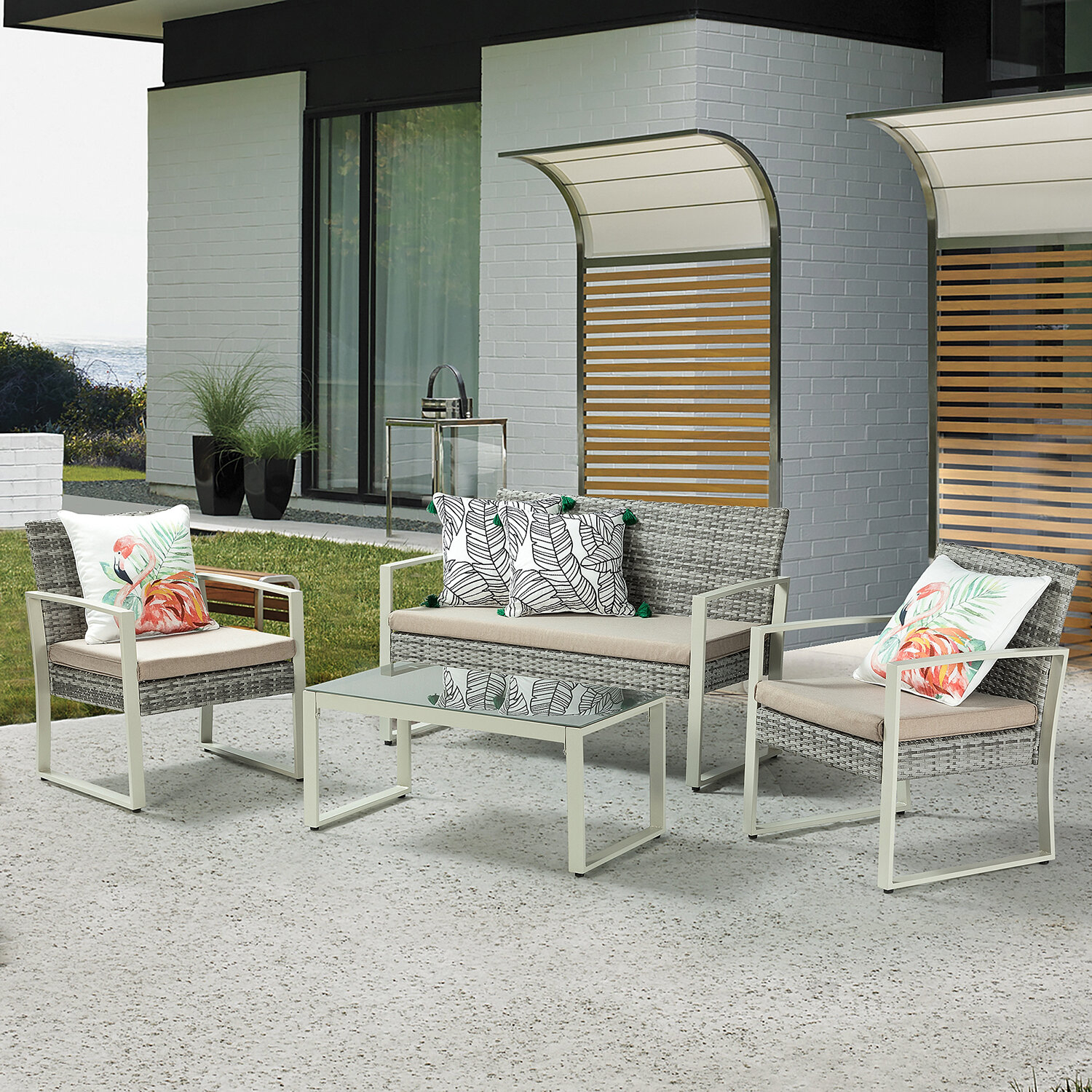 Azariya 4 Piece Outdoor Sofa Seating Group with Cushions