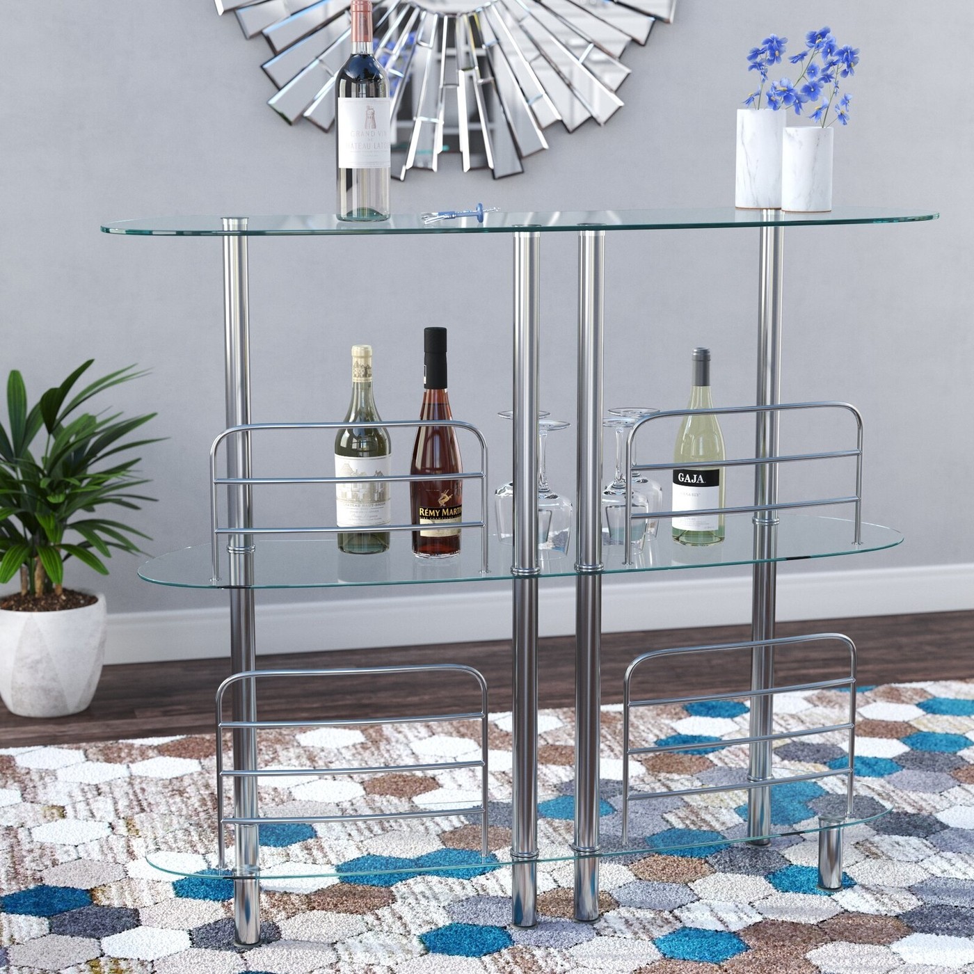 Chrome Bar with Wine Storage