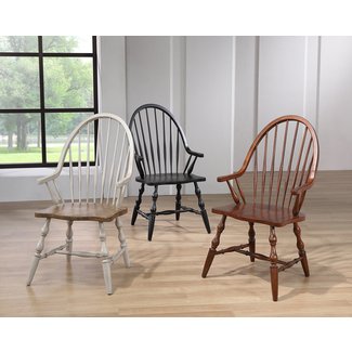 Country Grove Solid Wood Windsor Back Arm Chair in Light Gray