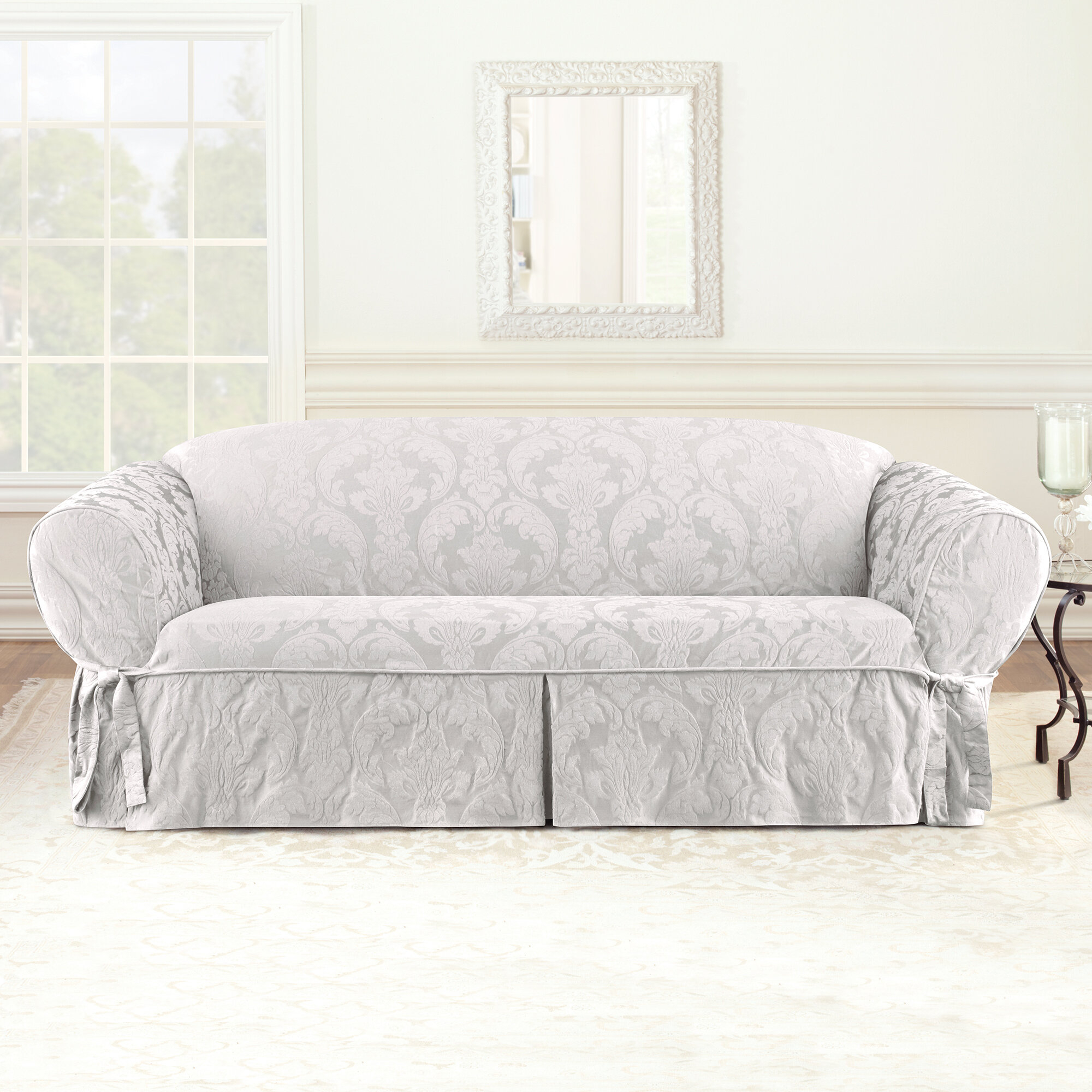 Damask pattern sofa slipcover