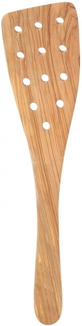 Eddington Italian Olive Wood Wide Pierced Spatula, Handcrafted in Europe, 12.5-Inches