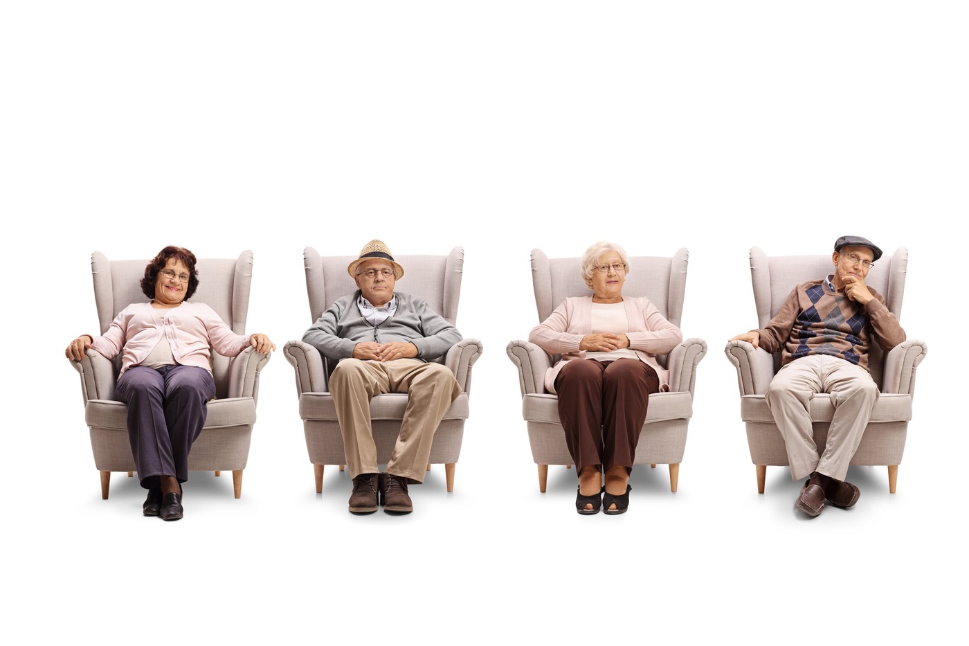 Elderly Men And Women Sitting in Armchair