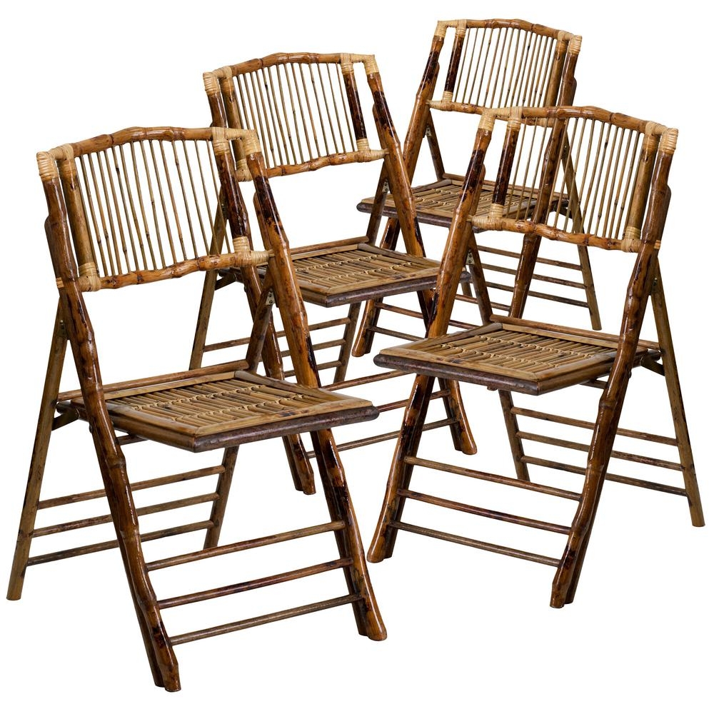 Flash Furniture 4 Pack American Champion Bamboo Folding Chair