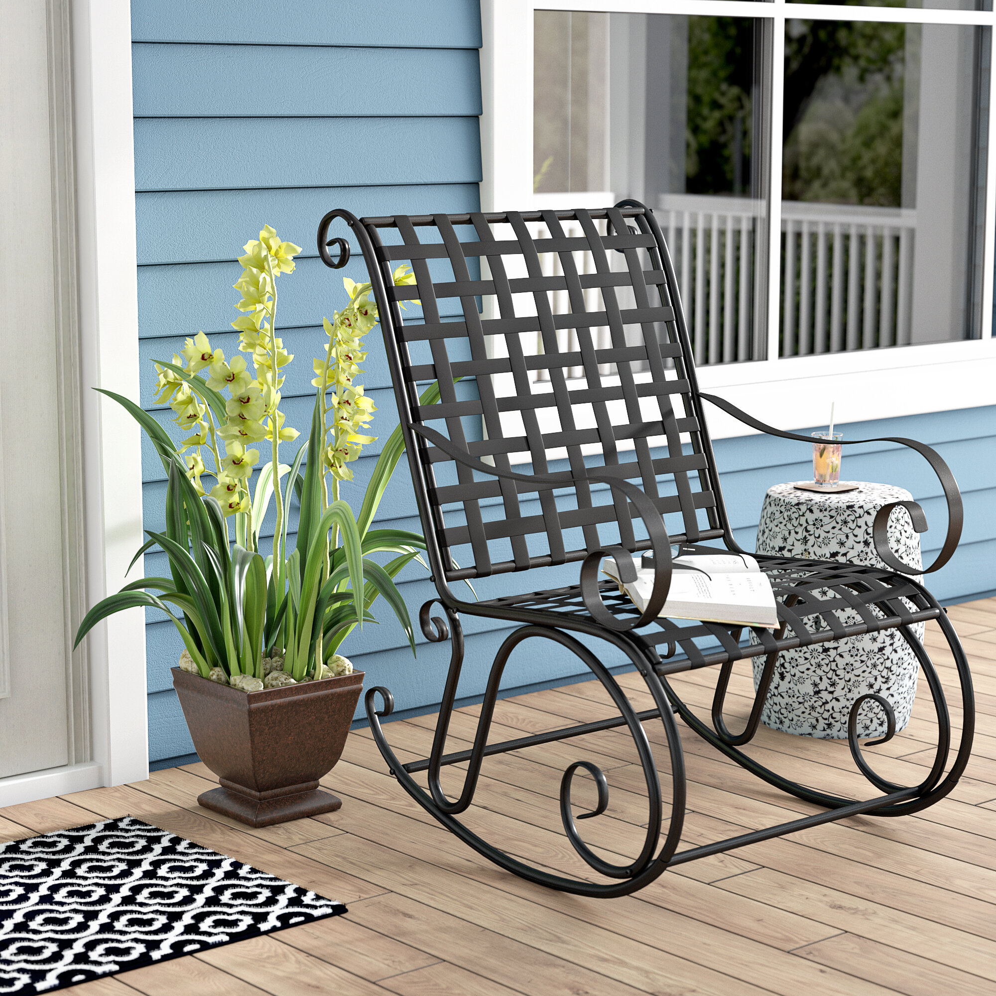 Fleur De Lis Living Saundra Iron Outdoor Patio Rocking ...