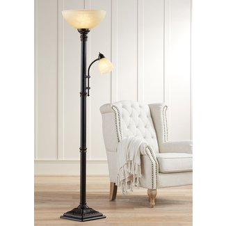 Garver Traditional Torchiere Floor Lamp 2-Light Oiled ...