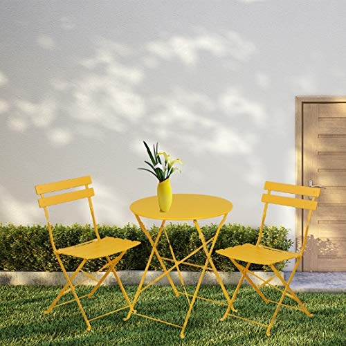 INOVIX Grand Patio Bistro Set Outdoor Metal Patio Bistro Set Foldable Patio Table and Chairs 6 Colors (Yellow)