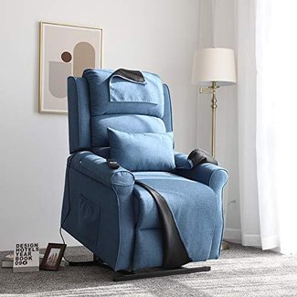 Irene House Power Lift Chair Modern Transitional Chair Lifts for Elderly Up to 300 LBS Soft Linen Breath Suede Fabric Sofa Lift Chairs Recliners Power Lift Recliner with Side Pocket (Blue)