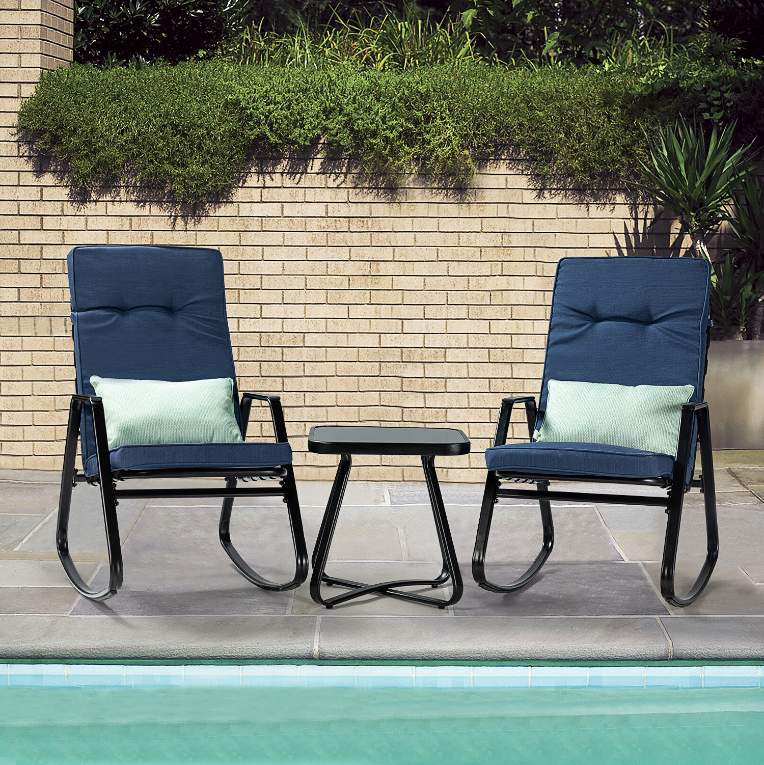 Jarl 3 Piece Set Outdoor Rocking Chair with Cushions