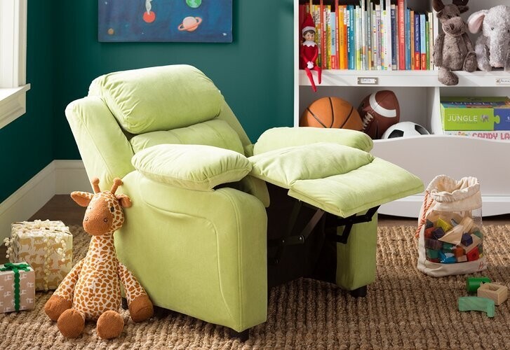 Fun Kids Urban Cowboy Cow Cattle Country Theme Bedroom Furniture Chair That Reclines for Children Toddler Upholstered Recliner Designer Faux Suede Cowhide Childrens Reclining Armchair Cup Holder 
