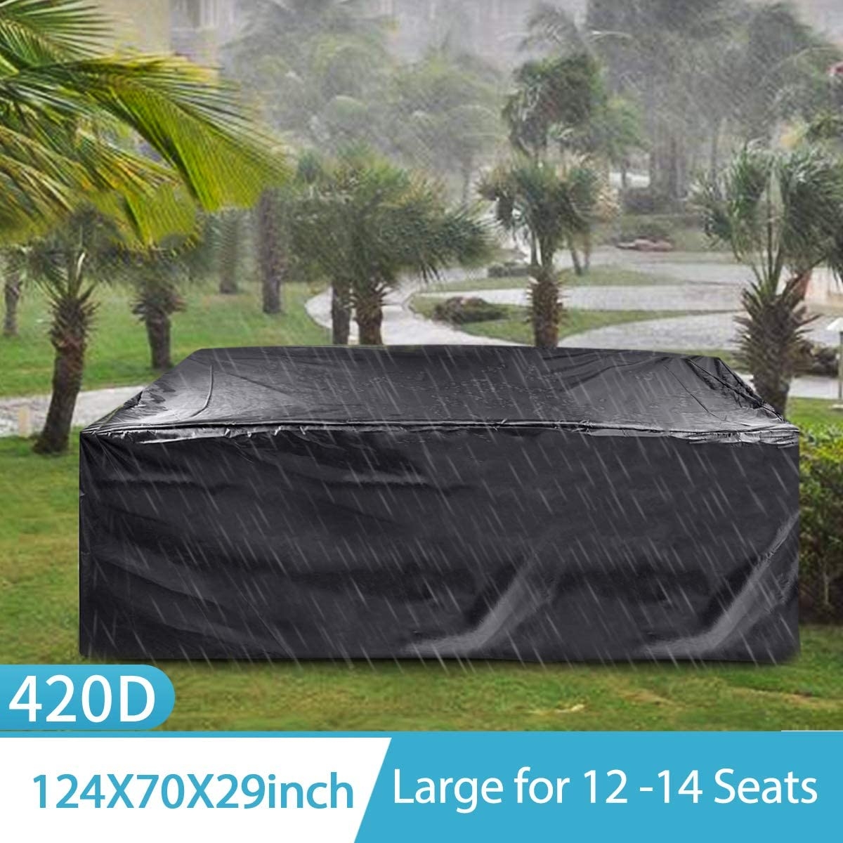 king do way Outdoor Patio Furniture Covers, Extra Large Outdoor Furniture Set Covers Waterproof, Windproof, Tear-Resistant, UV, Fits 12-14Seat (Upgraded Version ) 124"X70"X29"