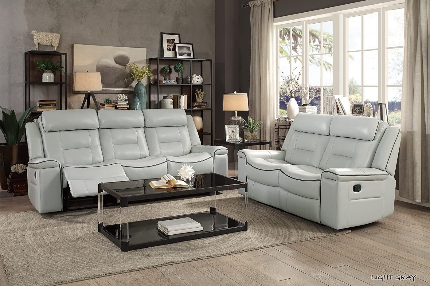 hanover faux-leather double-reclining sofa