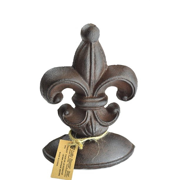 Lulu Decor, Cast Iron Fleur De Lis Door Stop, 2 Lbs, Door Stopper (Antique Brown)
